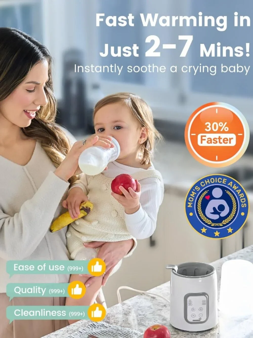GROWNSY White Baby Bottle Warmer Digital Display 8-in-1 Fast Heating